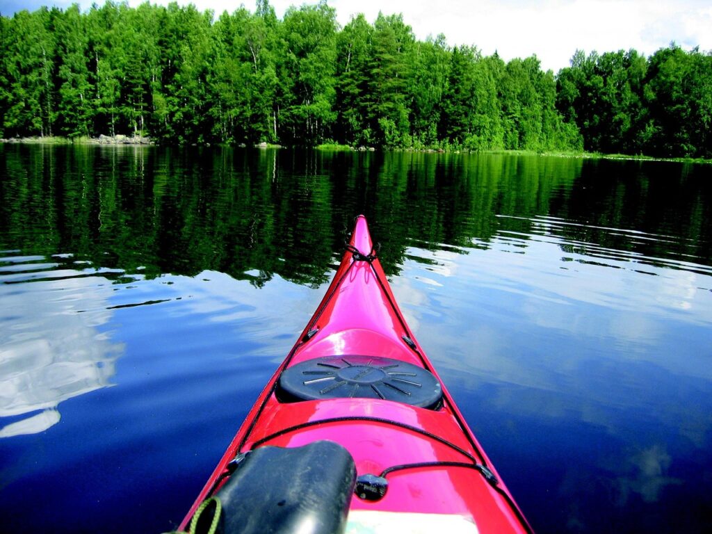 canoe, nature, lake, forest, finland, summer